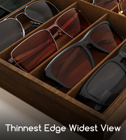 NEWLOOP Sunglass Organizer for Women Men - Multiple Pair of Sunglasses Storage Box Eye Glass Watch Display Case with 10 Slots Wooden