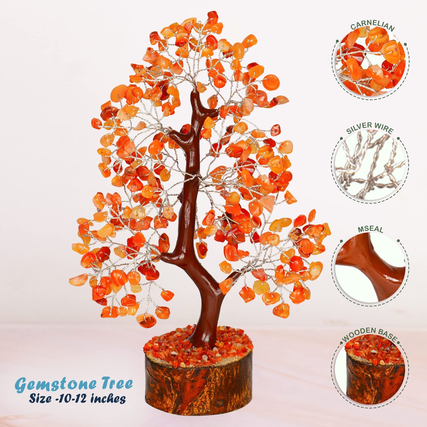Carnelian - Crystal Tree - Gemstone - Crystal Bonsai Tree - Feng Shui - Money Crystal Stone - Crystal Tree of Life Decor - Crystal Gift - Spiritual Decor - Rock Tree - Chakra Stone