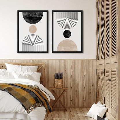 Mid Century Modern Wall Art Prints Set of 2 Neutral Abstract Geometric Wall Art Boho Canvas Prints Mid Century Eoind Wall Decor Modern Abstract Pictures Artwork for Home Room 12x16 Inch Black Framed