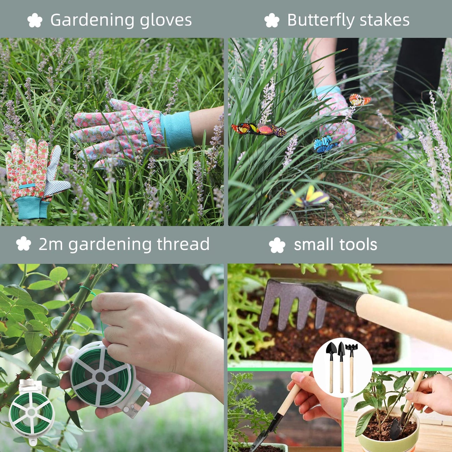 Garden Tools Set, 16 Pieces Gardening Gifts for Women & Men, Heavy Duty Floral Gardening Tools Set with Storage Bag, Ergonomic Garden Gifts Kit for Mum, Girlfriend (Green Flowers)