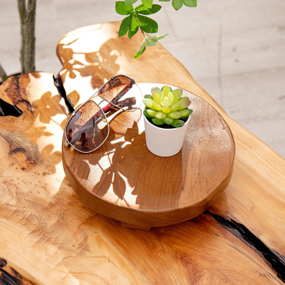 JOLLYMER Teak Handmade Display Riser for Bathroom Counter Decor, Round Pedestal Stand for Shelf, Home Centerpiece Decor