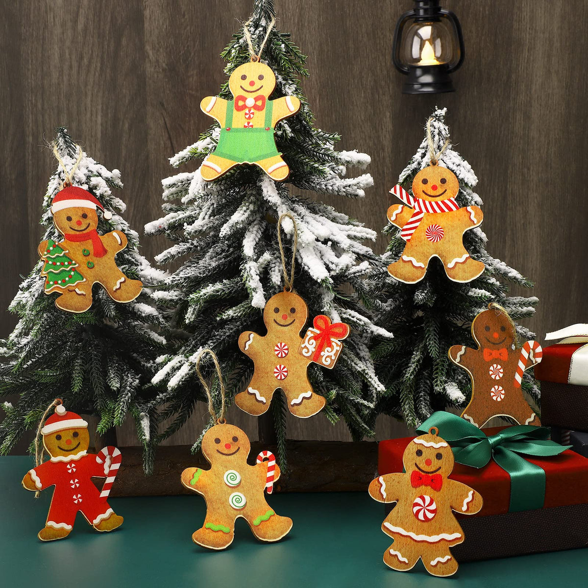 Ferraycle 36 Pcs Gingerbread Christmas Ornaments Christmas Tree Decorations 3 Inch Decorations Wooden Hanging Ornaments for Xmas Tree Home Kitchen Holiday Party Decor(Classic Style,Red)