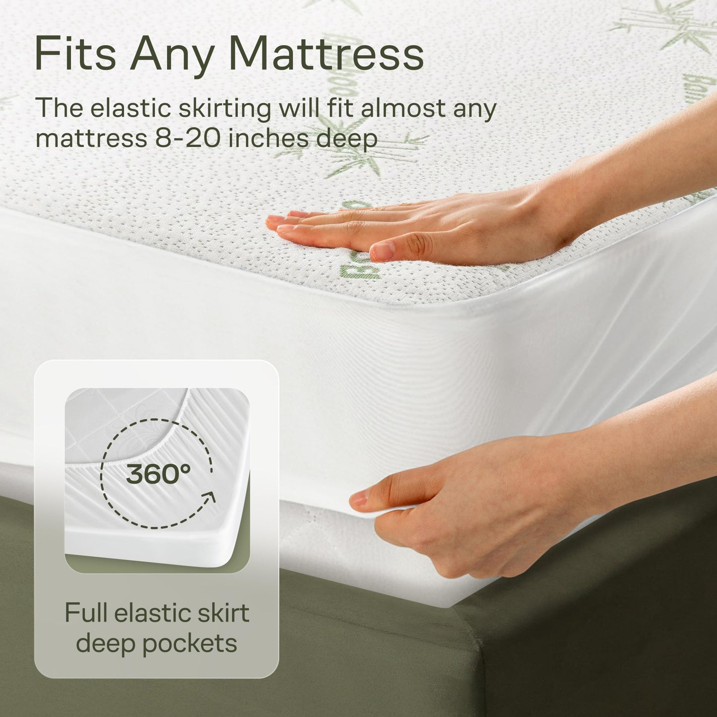 Side-Shield Waterproof Mattress Protector King - 6-21" Deep Pocket with Leak-Proof Edge Protection - Noiseless & Cooling Soft-Touch Viscose Made from Bamboo - Machine Washable (Green)
