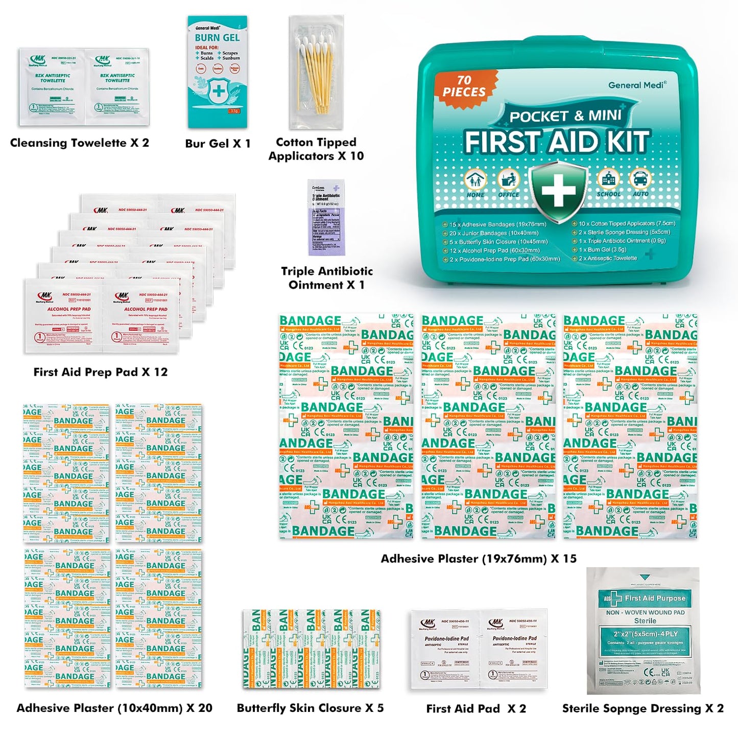 General Medi 420 Piece First Aid Kit, 6 Individual Boxes of 70 Items Each - Contains Premium Medical Supplies for Travel, Home, Office, Vehicle, Camping, Workplace & Outdoor (420 pcs, 6 Pack)