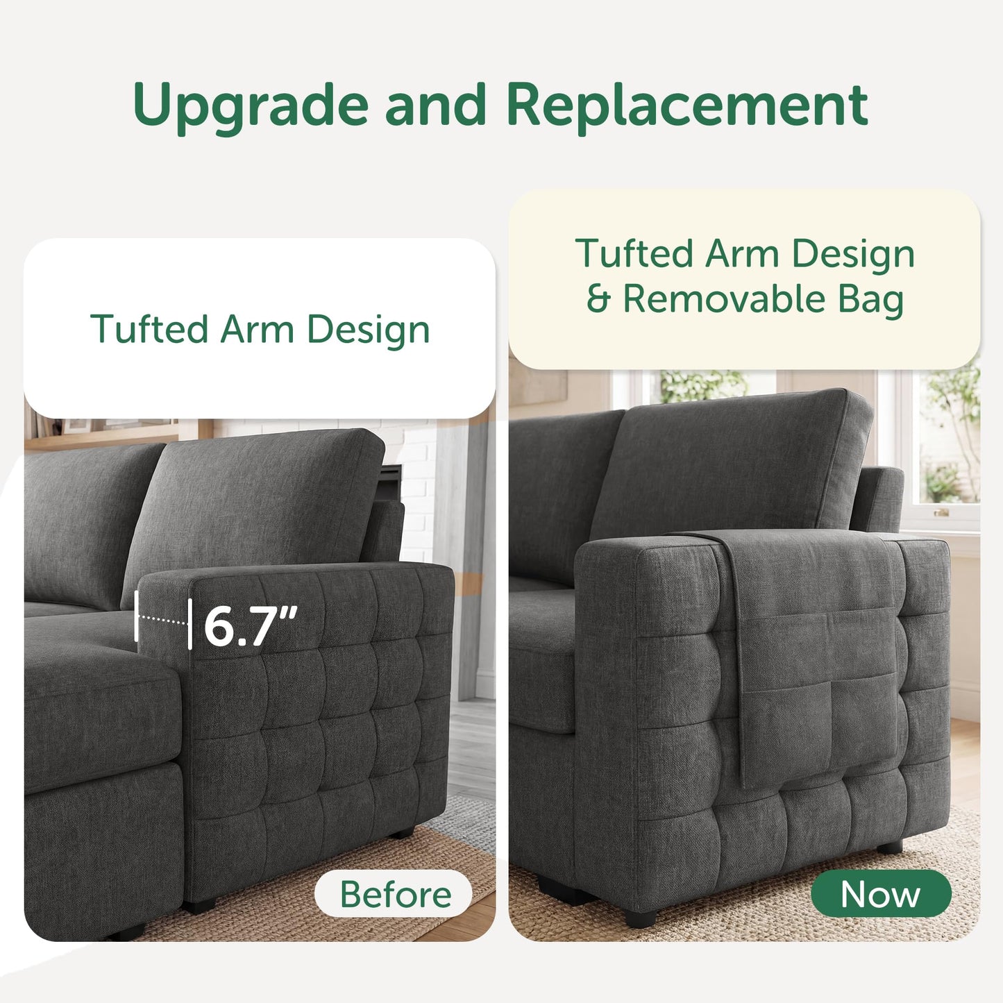 HONBAY Sectional Sleeper Sofa with Pull-Out Bed Storage Chaise, 6 Seaters Couch for Living Room, Light Grey