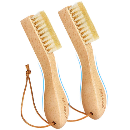 BFWood 2PCS Laundry Stain Brush - Natural Soft Boar Bristles, Removes Tough Stains from Delicate Fabrics Like Knits, Cotton, and Linens, Gentle on Fabrics, No Damage