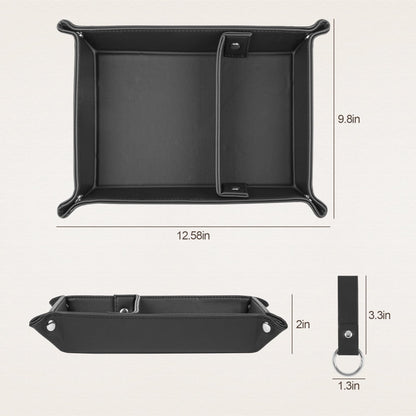 Deluxe Leather Tray Desktop Storage Organizer Watch Remote Control Jewelry Cell Phone Wallet Keychain Desktop Storage for Home, Camping Unique Gift Ideas for Men and Friends