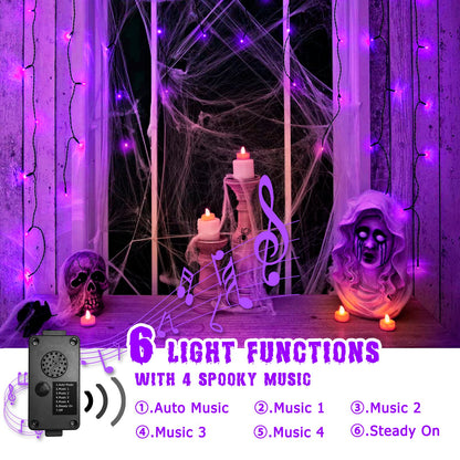 PEIDUO Halloween Decorations Outdoor, 82 FT 200 LED Purple String Lights, Motion Sensor Controller Sync with Spooky Music, Twinkle Fairy Lights for Outside Indoor Party Bedroom Halloween Decor