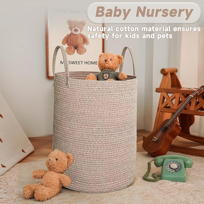 Large Woven Laundry Basket Hamper, 100L Cotton Rope Storage Bin