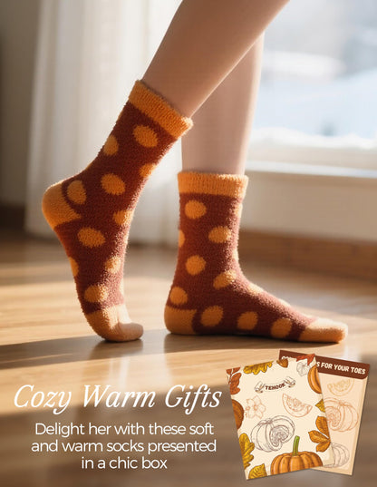 TEHOOK 5 Pairs Warm Soft Cozy Fluffy Fuzzy Socks for Fall Halloween Christmas Gifts
