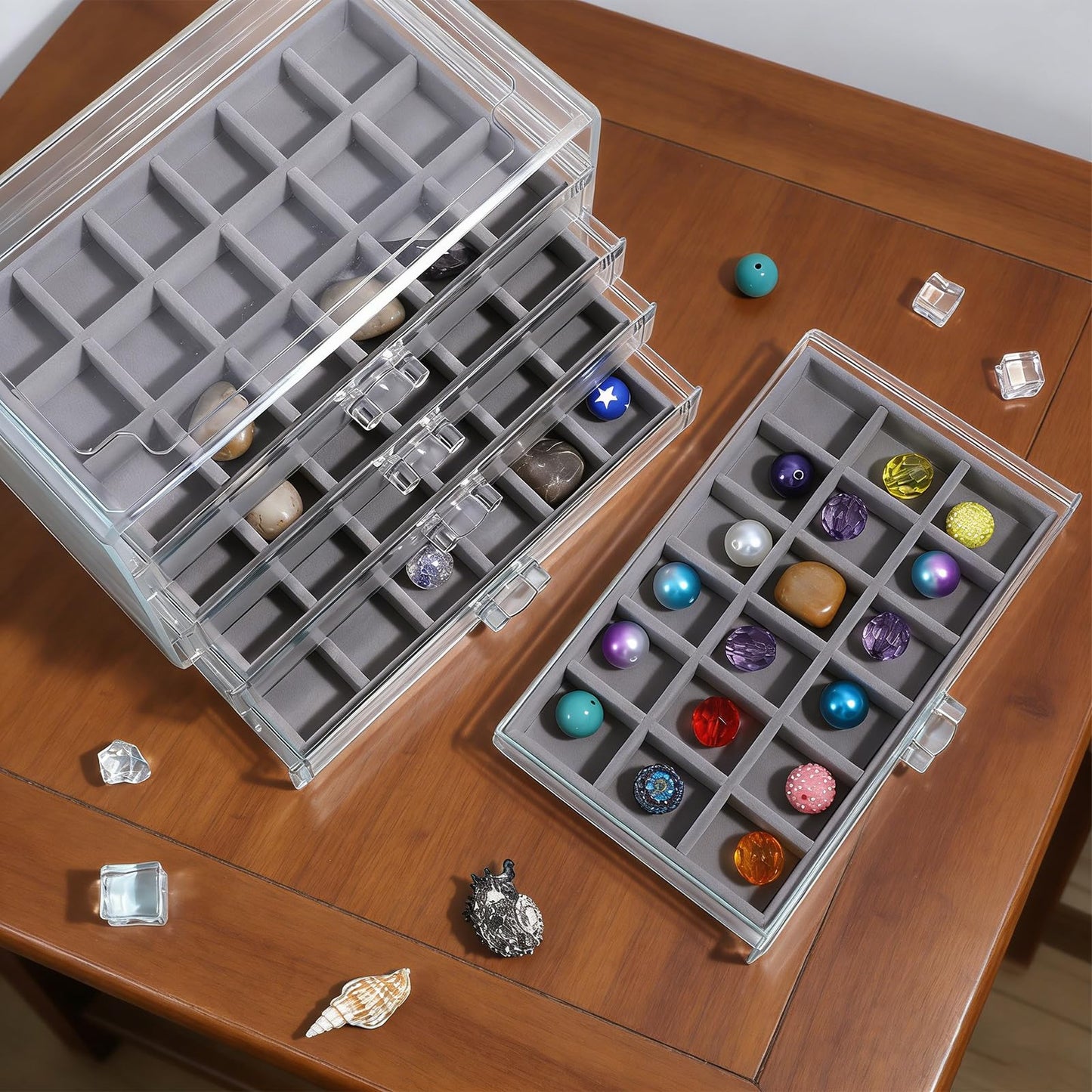 Rock Display Case for Kids, 90 Grid Rock Collection Box Rock Display Organizer Storage Compartments Acrylic Clear Display Case with 5 Drawers for Gemstone Fossil Crystal Stone Collectibles