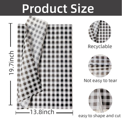 150 Sheets Buffalo Plaid Tissue Paper Gingham Black and White Checkered Tissue Paper Bulk Gift Bags Wrapping Tissue for Christmas DIY Art Craft Wedding Birthday Baby Shower Decor, 14 x 20 Inches