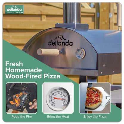 Dellonda Portable Wood-Fired 14" Pizza Oven and Smoking Oven, Stainless Steel - DG11