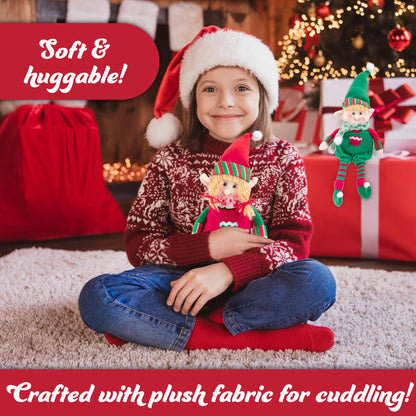 Elf Plush Christmas Stuffed Dolls, Set of 2-12" Boy and Girl Elves Holiday Cute Plush Shelf Toys - Fun Kids Buddy Figurine Decorations, Christmas Winter Holiday Party Festive Decor and Gift Exchange