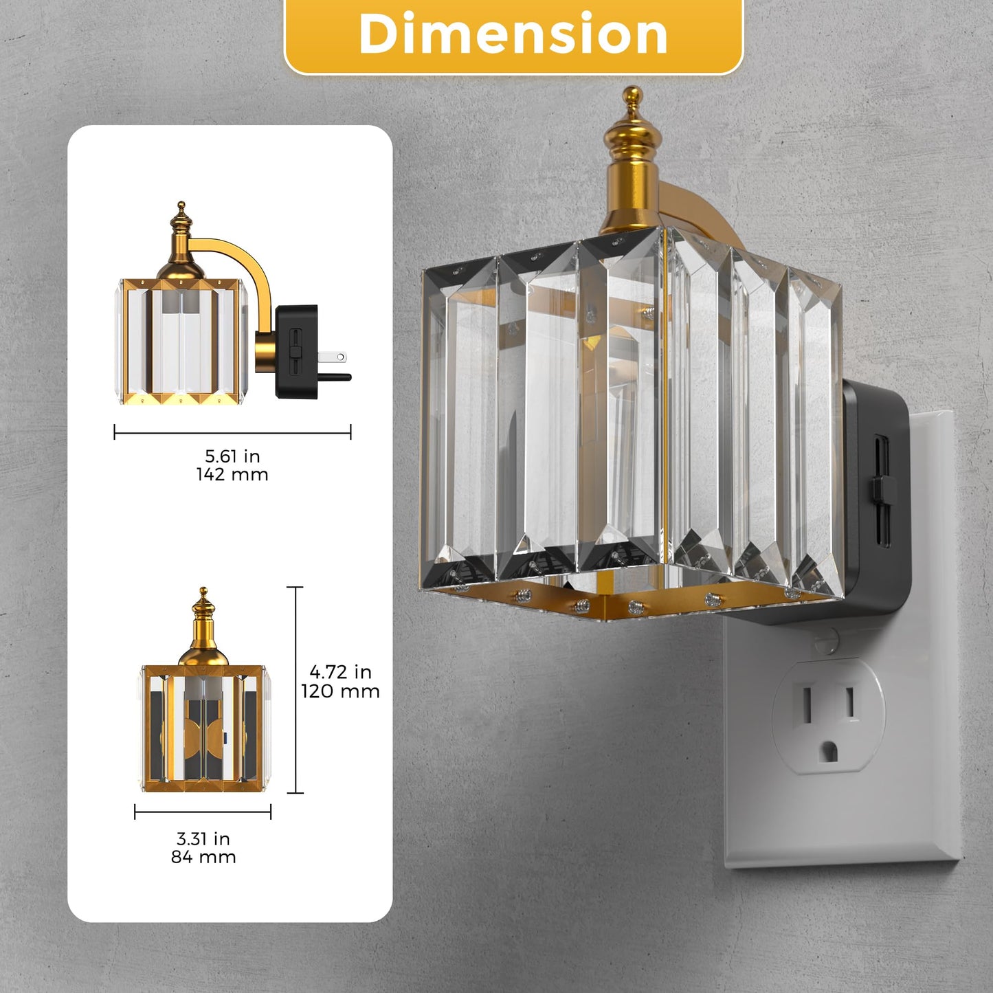 L LOHAS LED Night Light, 2 Pack Night Lights Plug into Wall, 3000K Soft White LED, Crystal Night Lights with Dusk to Dawn Sensor, 0-100lm Adjustable Brightness, for Hallway Bedroom Stairway