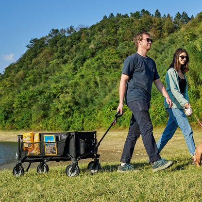 TIMBER RIDGE Festival Trolley on Wheels, 200L Folding Camping Wagon with Adjustable Handle & Cup Holder, Collapsible Beach Cart Foldable for Outdoor Garden Picnic Shopping 100KG Capacity, Black