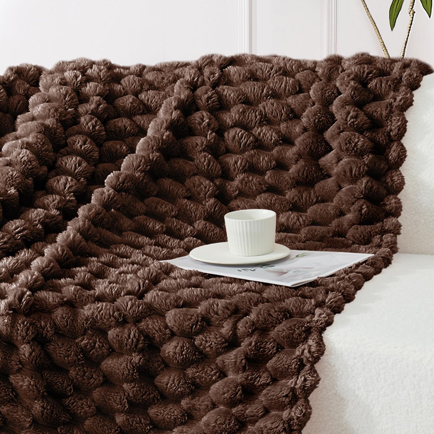 Whale Flotilla Fleece Throw Blanket for Couch or Bed, Luxury Super Soft Lightweight Summer Blanket, 3D Jacquard Cozy Fluffy Plush Decorative Sofa Chair Blanket for Mom Dad, 50x60 Inch, Coffee