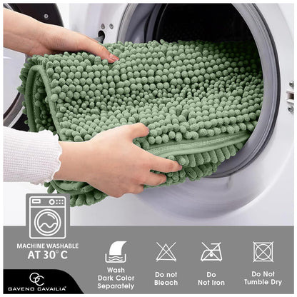 GC GAVENO CAVAILIA 2 Piece Non Slip Rubber Backed Mats - Super Absorbent Antibacterial Toilet Carpet Mat - Quick Dry Microfiber Chenille Rug Washable Bath Mats - Sage Green