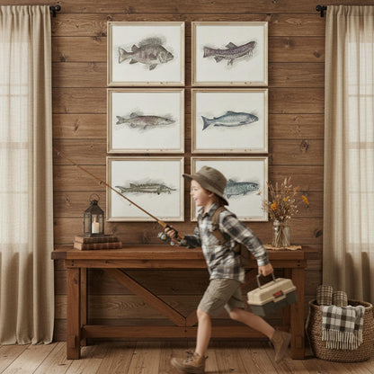 DREAM BIG PRINTABLES Fish Sketches Art Prints (Set of 6) - Unframed - 8x10 | Fishing Wall Decor for Fisherman