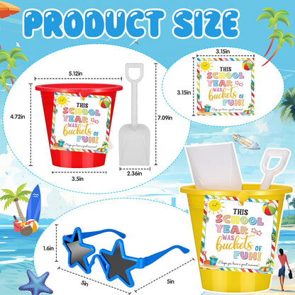 PullCrease 24 Set End of Year Students Beach Sand Bucket with Shovels Gift from Teacher Bulk Neon Sunglasses Cards Preschool Kindergarten Graduation Gifts for Beach Summer Party(Star,Colorful)