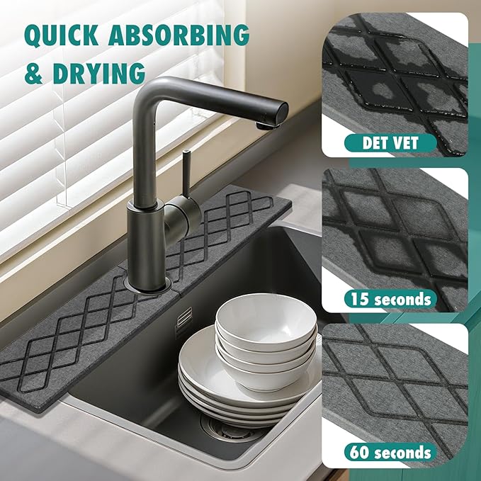 23.6 Inch Stone Faucet Mat for Kitchen Sink, Diatomite Absorbent Fast Drying