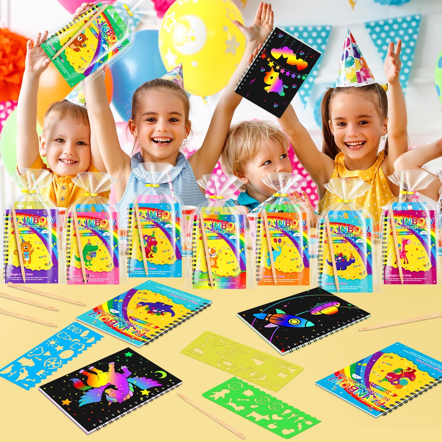 24Pack Rainbow Scratch Notebook Party Favor For Kids 4-8 8-12 Scratch Art Paper Basket Stuffers, Easter Coloring Books Classroom School Exchange Prizes Girl Toys Boy Students Toddlers Goodie Bags