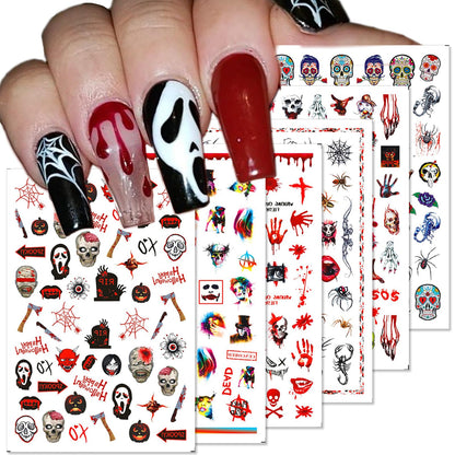 TailaiMei 12 Sheets Halloween Nail Stickers, 3D Horror Scream Scary Wound Scar Bloody Self-Adhesive Gothic Nail Art Decals for DIY Nail Decorations (Bleading Style)