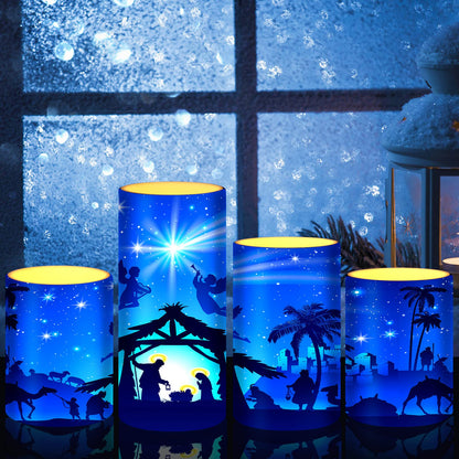 Tiamon Christmas Nativity Scene Candles LED Religious Theme Flameless Candles Battery Operated LED Warm Light Flickering Pillar for Xmas Holiday Table Decorations (Romantic)