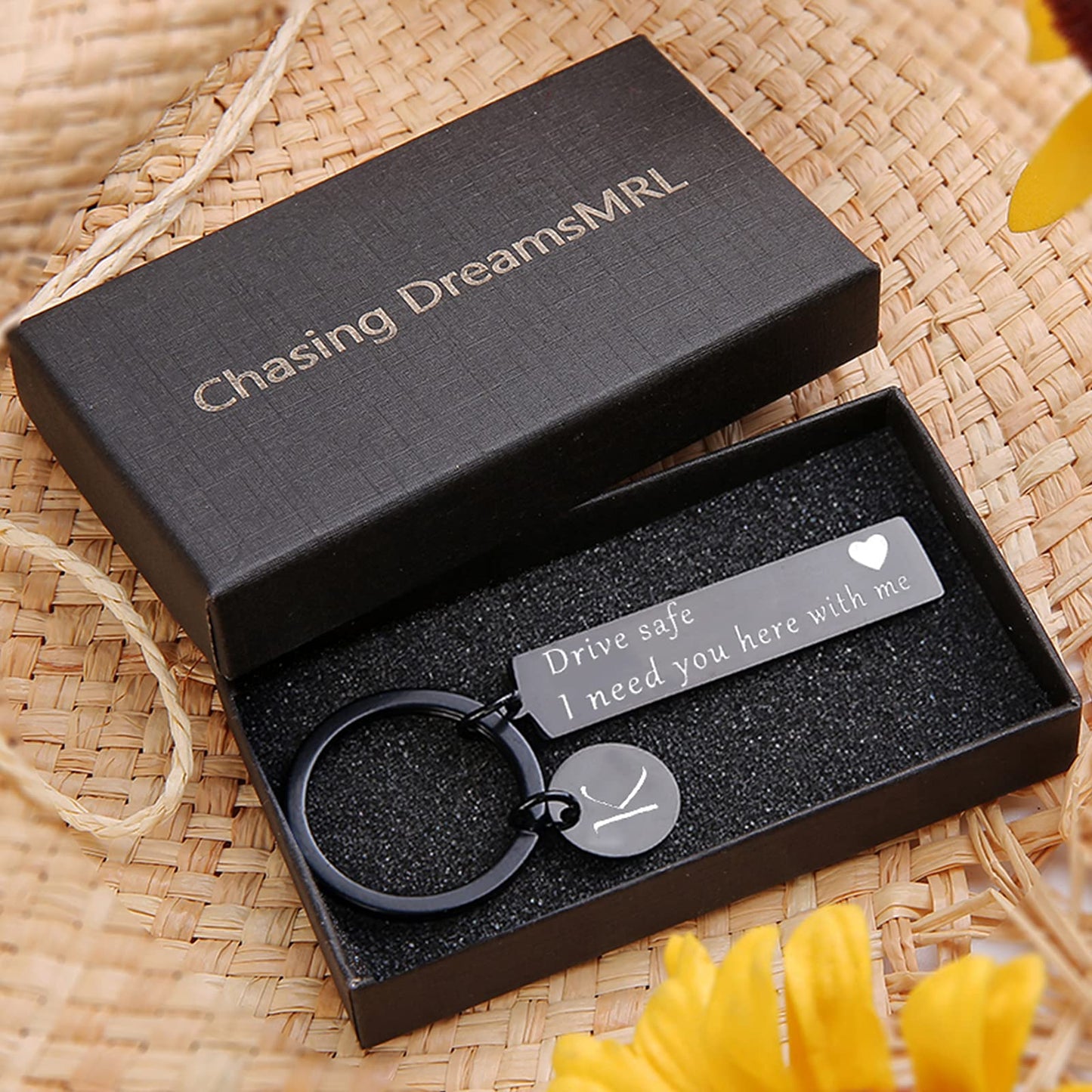 Chasing DreamsMRL drive safe keychain for him her - key chains for men i need you here with me i love you gifts for boyfriend husband handsome birthday anniversary christmas(Black K)