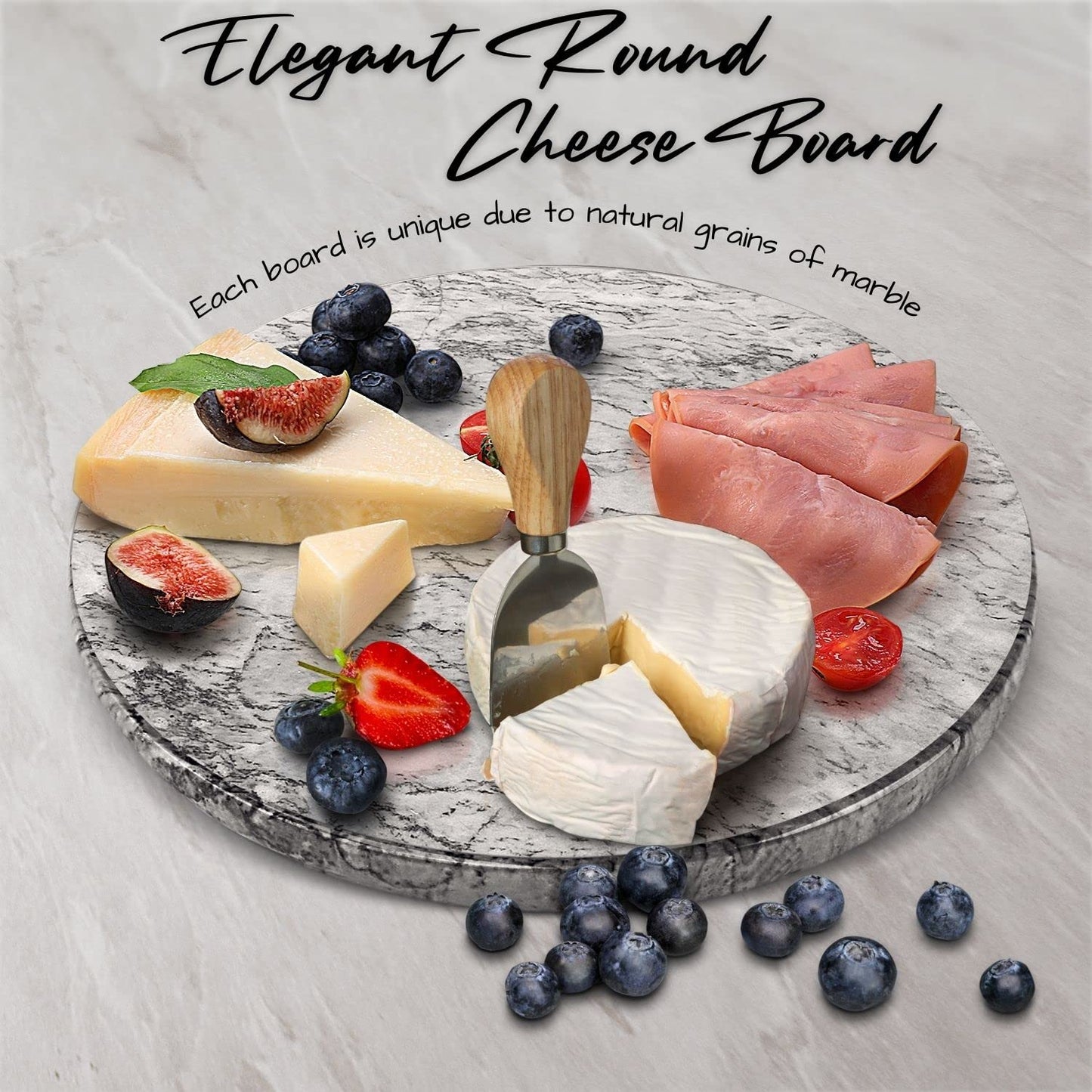 Flexzion Round Marble Cutting Board for Kitchen - 12 Inch Marble Cheese Board Slab for Baking, Charcuterie, Pastry - Non-Stick Heat Resistant Stone Serving Board for Countertop, White