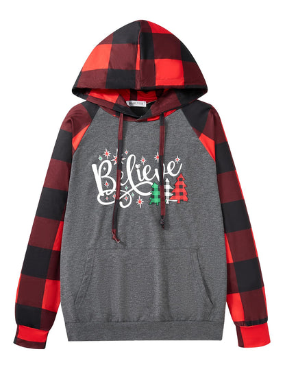 Christmas Hoodies Women Christmas Sweatshirts Believe Tree Shirt Xmas Vacation Graphic Casual Long Sleeve Pullover Tops Blouse L