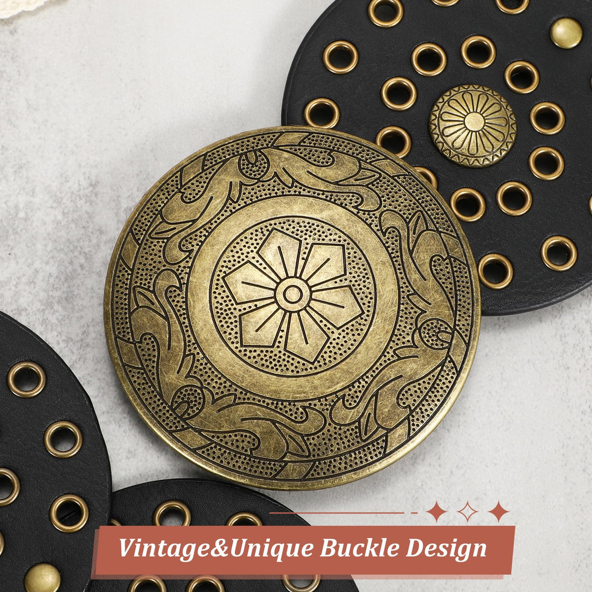WERFORU Women Wide Western Disc Belt Cowgirl Boho Leather Belt for Jeans Dress