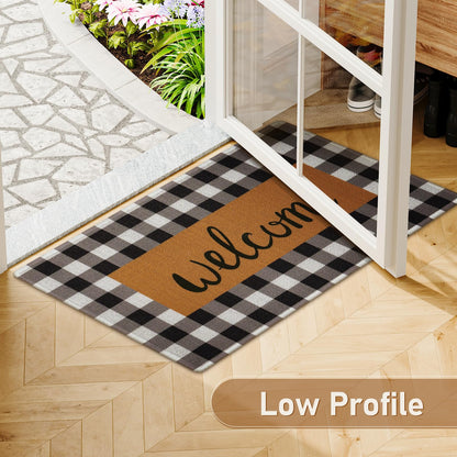 UINI Welcome Mat Outdoor Indoor Door Mats, Heavy Duty Buffalo Plaid Welcome Front Door Mat, Non Slip Durable Entrance Rugs for Outside Entry, Porch, Resist Dirt, 17"x 30"
