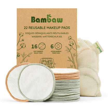 Reusable Make Up Pads | 22 Bamboo Pads with Laundry Bag | Eco-Friendly Cotton Pads | Cleansing Pads | Reusable Cotton Pads for Eyes and Face | Zero Waste Make Up Pads | Cotton Wool Pad |Bambaw