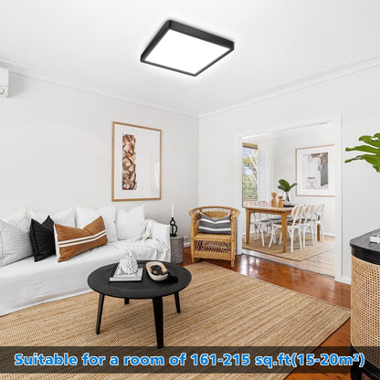 Defurhome LED Ceiling Light,24W 2200LM,150W Equivalent,5000K Daylight White,Waterproof IP54,Flush Square Modern Ceiling Light for Bathroom,Bedroom,Kitchen,Porch,Living Room,30cm(Black)