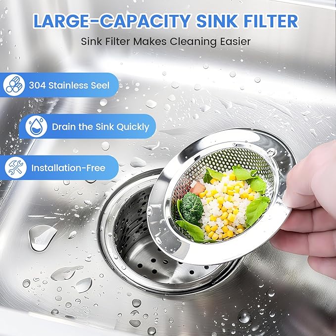 Kitchen Sink Strainer, Stainless Steel Sink Drain Strainer, Dishwasher Safe