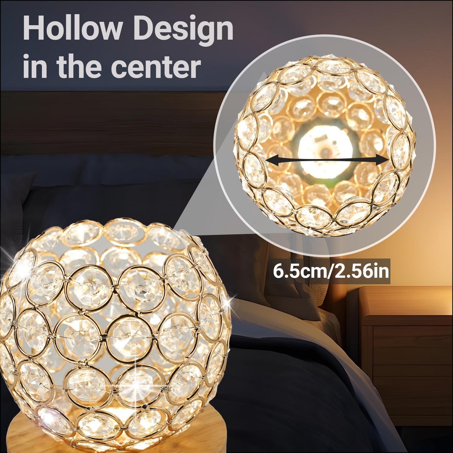 FuoiCorn Crystal Mood Table Lamp, Small Decorative Sphere Light with Voice Control - 3 Lighting Modes Ambient Lighting for Tiny Bedroom & Living Room Decor, Aesthetic Gifts for Teen Girls