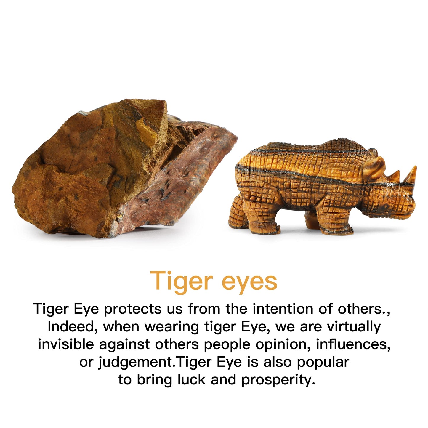 Artistone Tiger Eye Crystal Rhino Statue Hand Carved Gemstone Handicraft Healing Rhinoceros Animal Carving Figurine Sculpture Collectible Reiki Stones for Home Bookshelf Office Decor(3Inches)