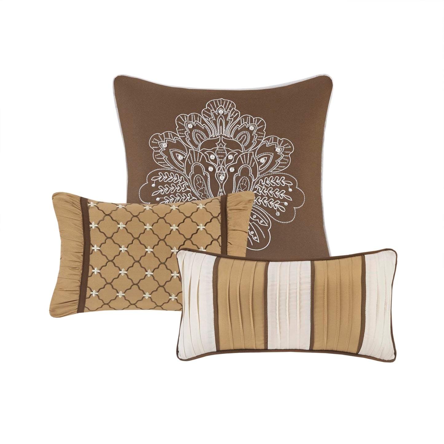Madison Park Bellagio Cozy Comforter Set - Luxurious Jaquard Traditional Damask Design, All Season Down Alternative Bedding with Matching Shams, Decorative Pillow, King(104"x92"), Brown/Gold 7 Piece