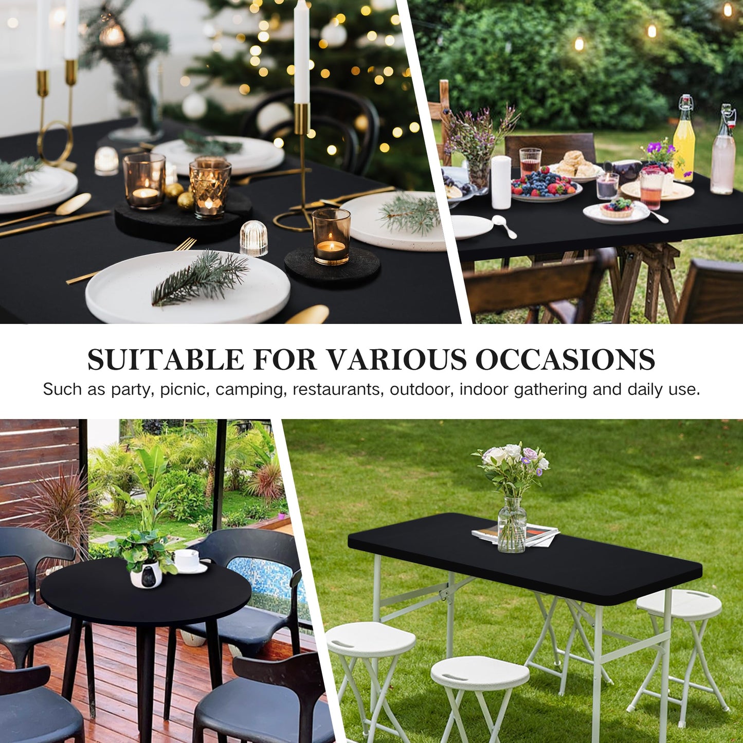 Wolkemer 5ft Fitted Round Tablecloth Spandex Stretch Cocktail Table Cover Elastic Edge Navy Table Topper Cap for Dining Wedding Party Picnic 60 Inch