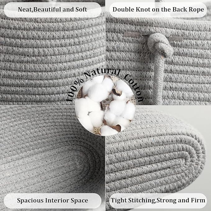 Hanging Baskets for Organizing, 3-Tier Woven Cotton Wall-Mounted Storage