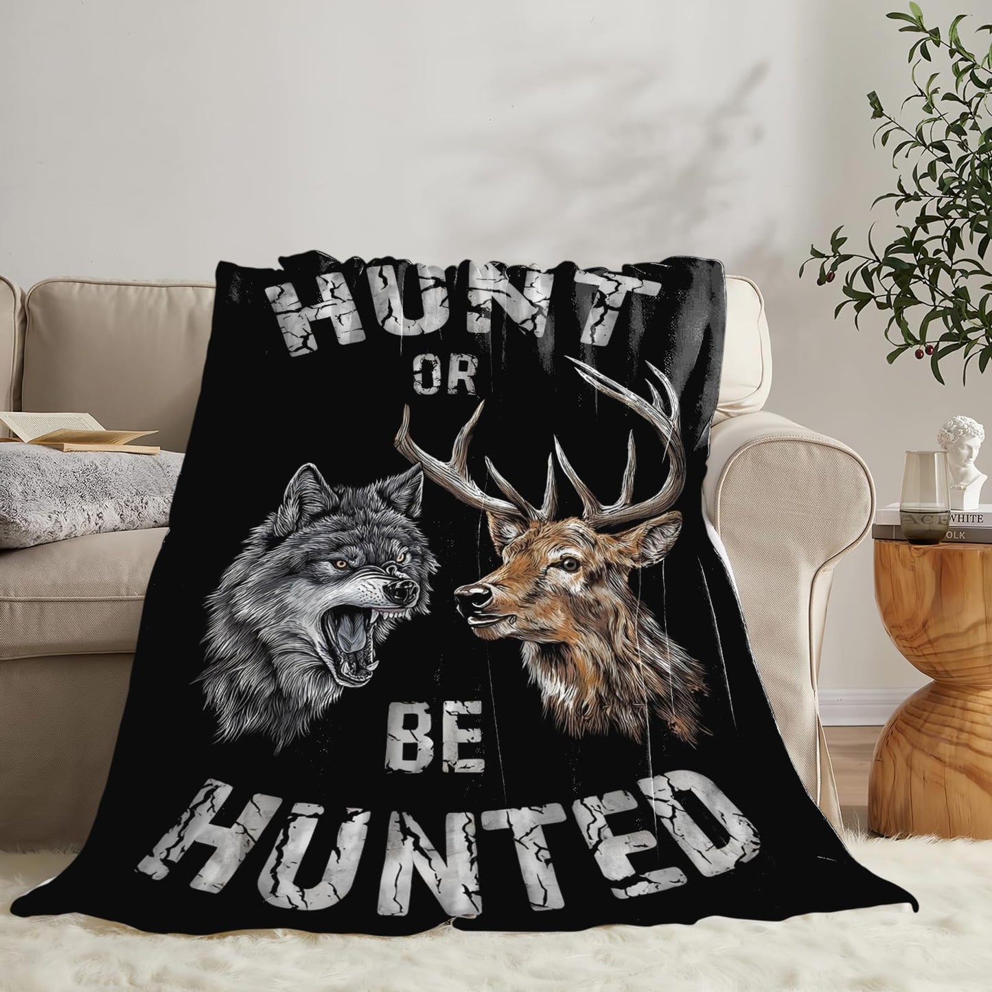 Hunting Blanket for Men, Deer Wolf Throw Blanket for Couch Bed, Soft Rustic Flannel Fleece Blanket, Cozy Hunting Gifts for Husband Dad Hunters Cabin Decor 50"X40"