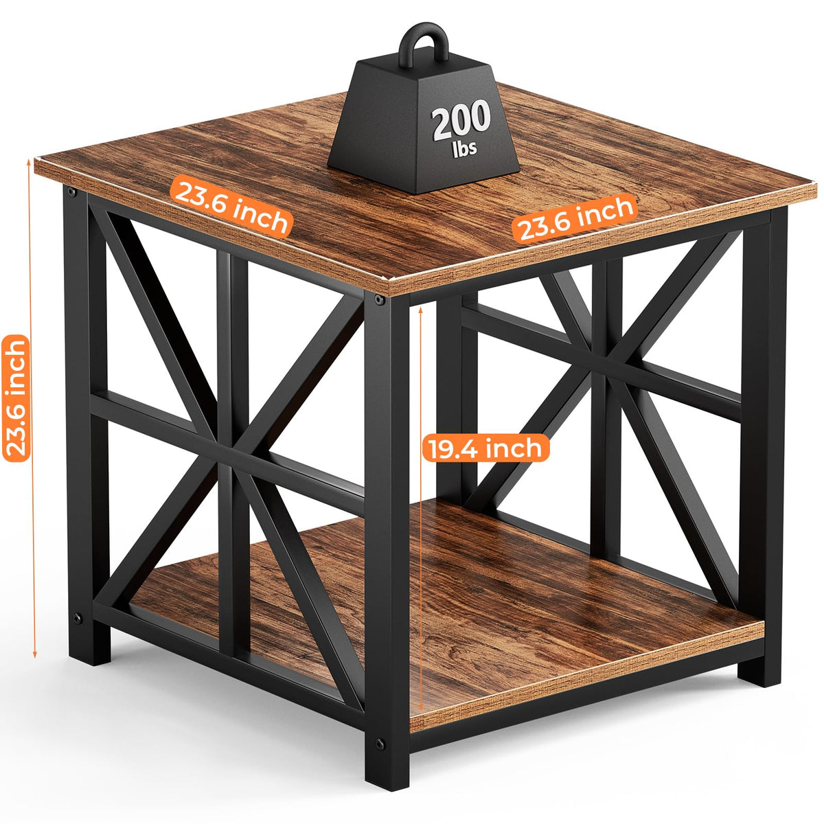 GreenForest End Table with 2-Tier Storage Shelf, 24 inch Large Side Table for Living Room, Modern Nightstand for Bedroom Bedside Office Farmhouse, Walnut