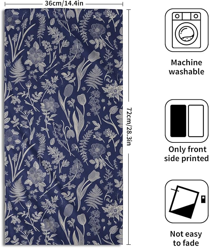 Blue Spring Floral Hand Towels for Bathroom Set of 2 Flower Leaves Vintage