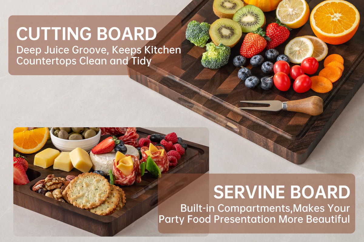 THETCHRY Walnut Wood Cutting Boards for Kitchen, End Grain Chopping Board Double Sided, Large Cutting Board with Handle, Charcuterie Butcher Block for Meal Prep & Serving with Gift Box, 17"×13"×1"