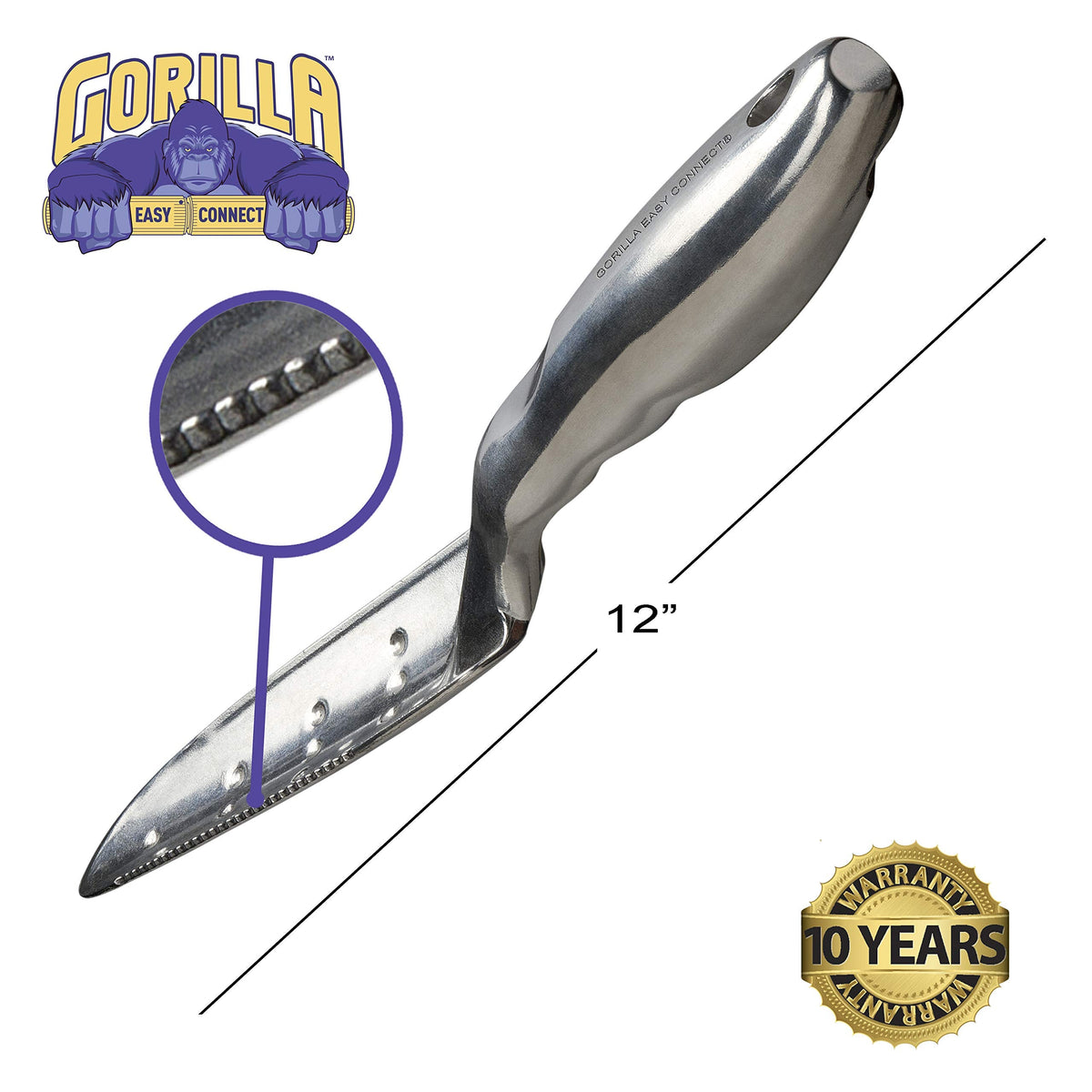 Gorilla Easy Connect Heavy Duty Garden Tools with Digging Trowel, Transplant Trowel and Cultivator Hand Rake Solid One Piece Cast Aluminum Construction