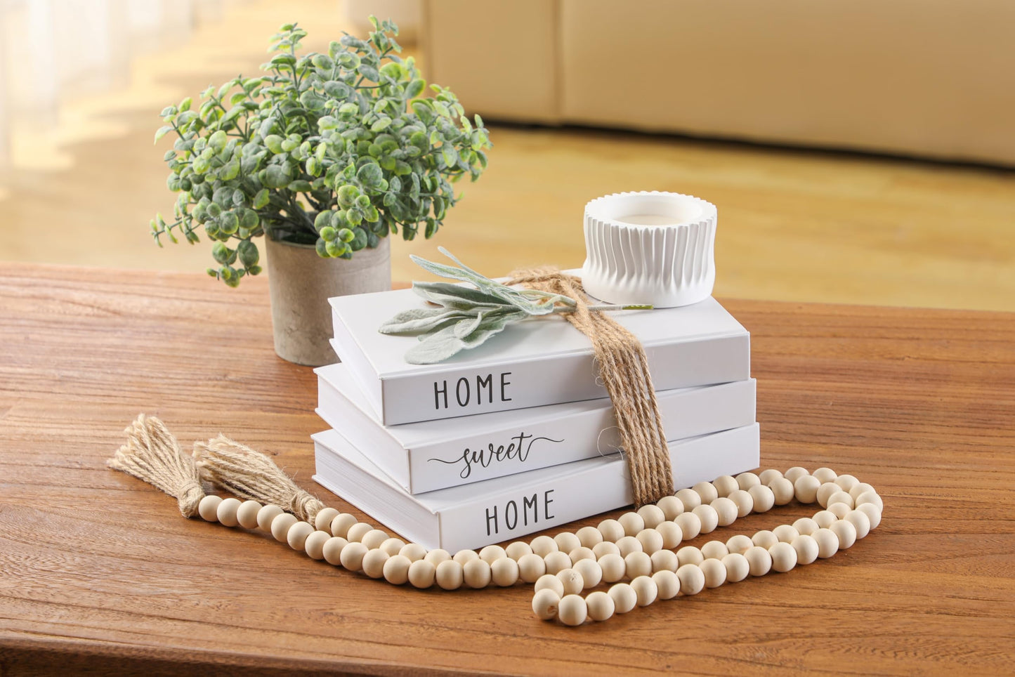 White Decorative Faux Books for Farmhouse & Living Room Decor - Coffee Table & Shelf Accent, Home Sweet Home
