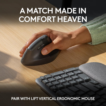 Logitech Wave Keys Wireless Ergonomic Keyboard with Cushioned Palm Rest, Comfortable Natural Typing, Easy-Switch, Bluetooth, Logi Bolt Receiver, for Multi-OS, Windows/Mac - Rose