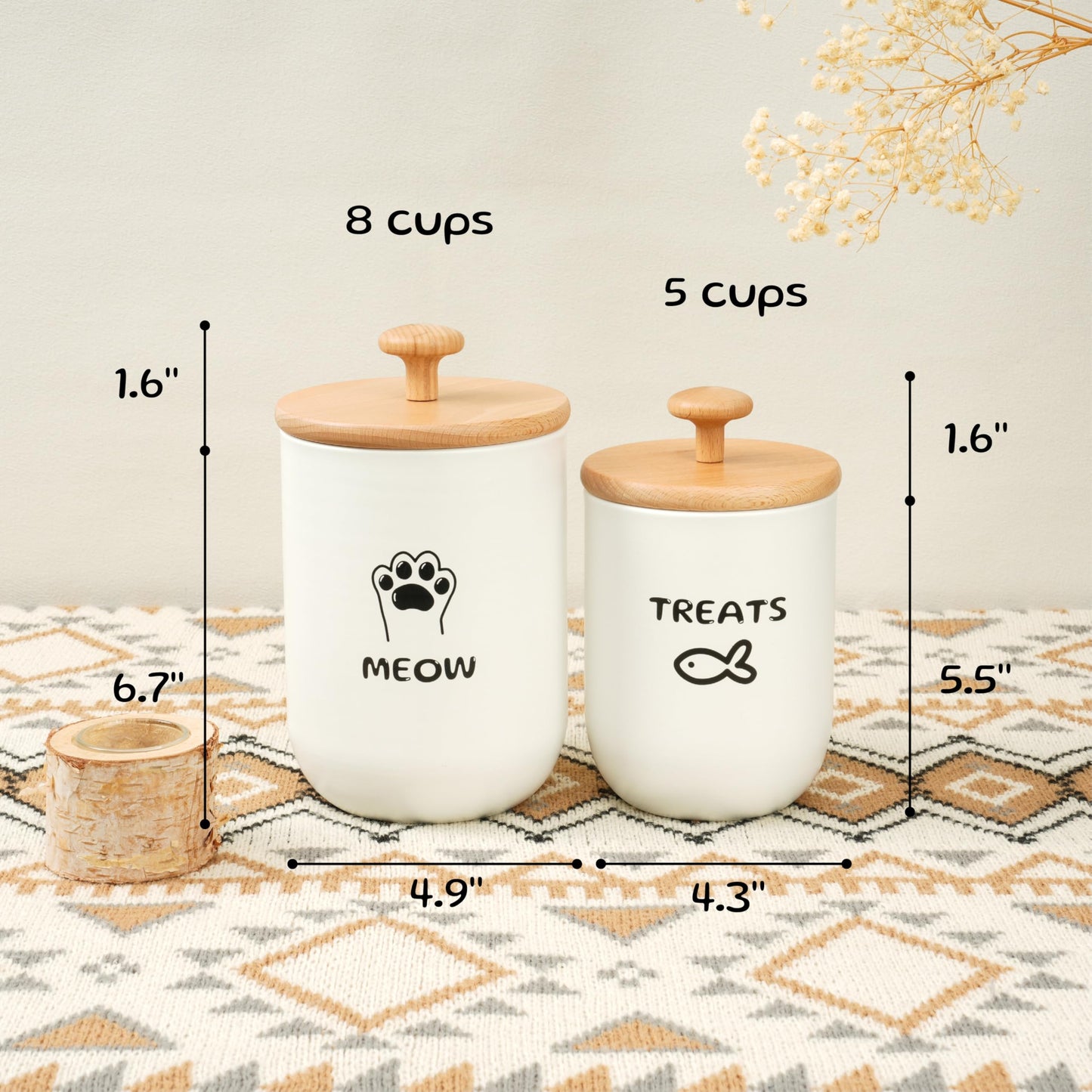 OTTENON Cat Treat Container with Airtight Lid, Cat Food Oganizer Dry Food, Cat Food Storage Containers, Pet Treats Canister, Cat Treat Jar Set of 2-8.3x4.9 & 7.1x4.3 (White)
