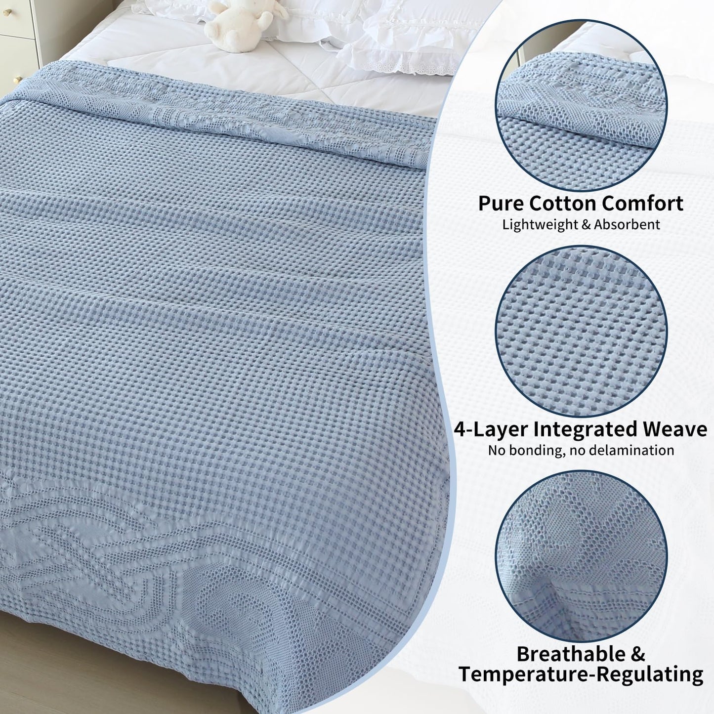 7ya Bedding 100% Cotton Blanket Queen Size 90x90 Inch 350GSM Lightweight Soft and Breathable Thermal Blanket for All Seasons Smoke Gray
